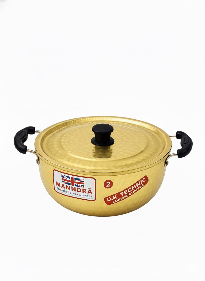 Hand-Hammered Brass Kadai/Casserole - 6 Sizes - Healthy Indian Cookware