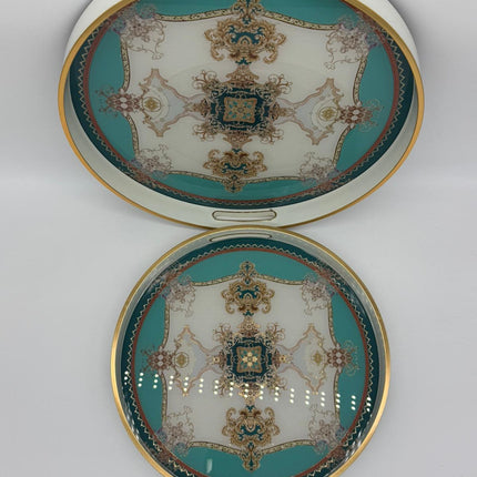 Luxury Round Serving Tray Set 2 Piece | Decorative Gold Trim Trays