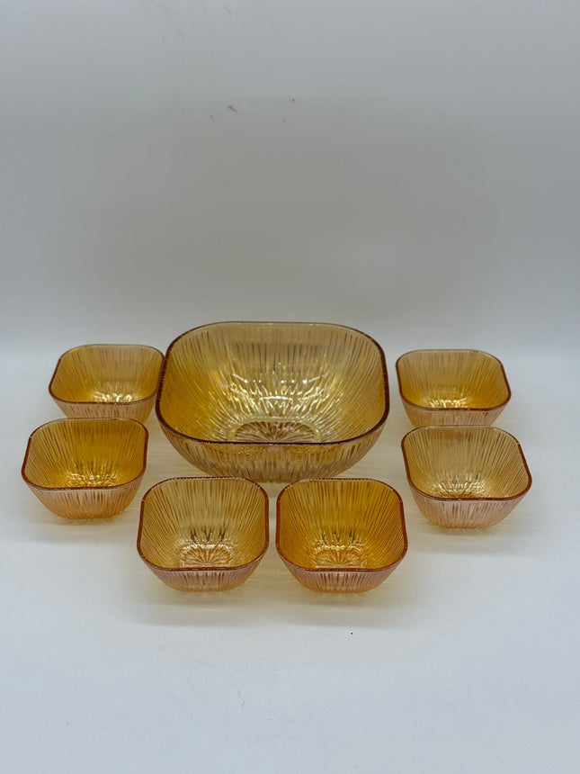 7 Piece Glass Serving Bowl Set | Orange & Blue Decorative Bowl Set