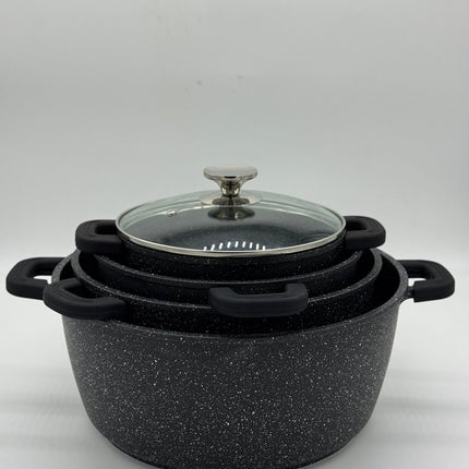 JANA Granite Non Stick Casserole Set 4 Piece | Induction Cookware with Glass Lids