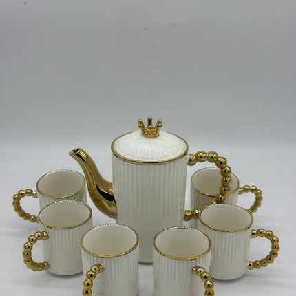 Luxury White & Gold Tea Set with Teapot, Cups & Tray | Elegant Ceramic Tea Set
