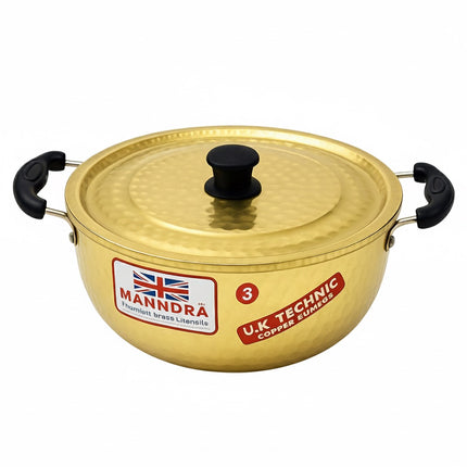 Hand-Hammered Brass Kadai/Casserole - 6 Sizes - Healthy Indian Cookware