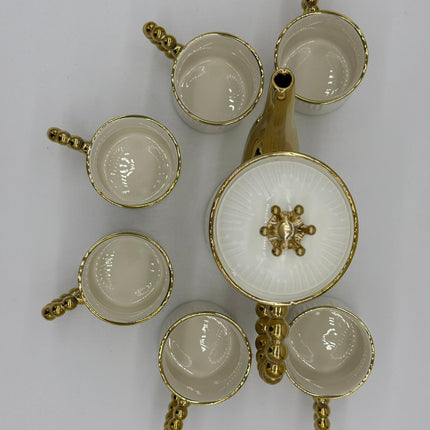 Luxury White & Gold Tea Set with Teapot, Cups & Tray | Elegant Ceramic Tea Set