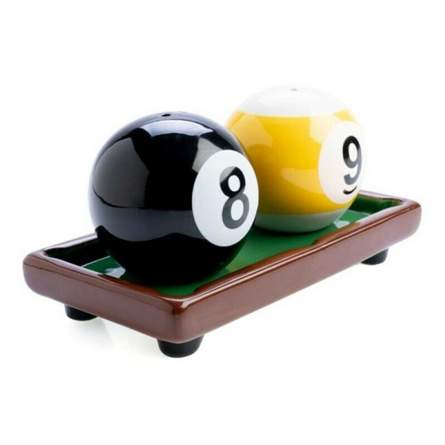 Billiard Pool Ball Salt & Pepper Shakers Set with Mini Pool Table