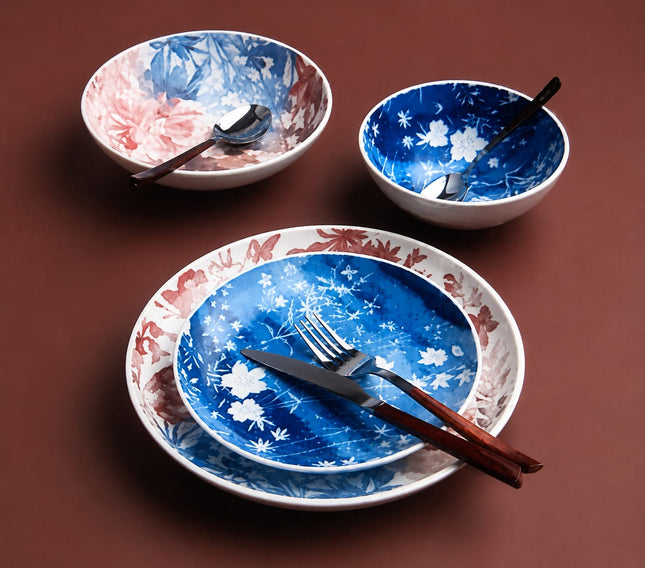Modern Japanese-inspired dinnerware
Danny Home Ceramic Abstract Floral Dinner Set 24 Piece
Danny Home blue ceramic dinnerware set