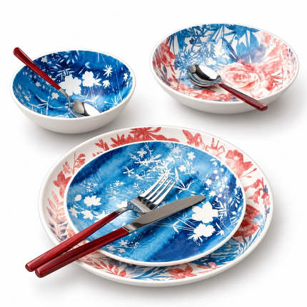 Danny Home Ceramic Abstract Floral Dinner Set 24 Piece | Premium Plates, Side Plates & Bowls