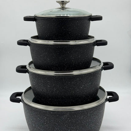JANA Granite Non Stick Casserole Set 4 Piece | Induction Cookware with Glass Lids