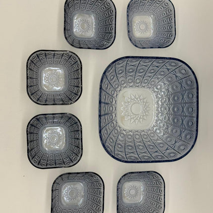 7 Piece Glass Serving Bowl Set | Orange & Blue Decorative Bowl Set