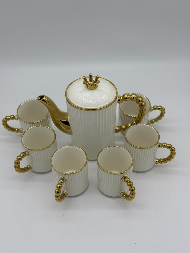 Luxury White & Gold Tea Set with Teapot, Cups & Tray | Elegant Ceramic Tea Set