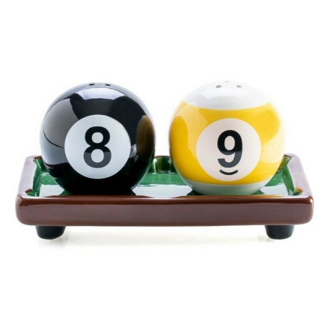Billiard Pool Ball Salt & Pepper Shakers Set with Mini Pool Table