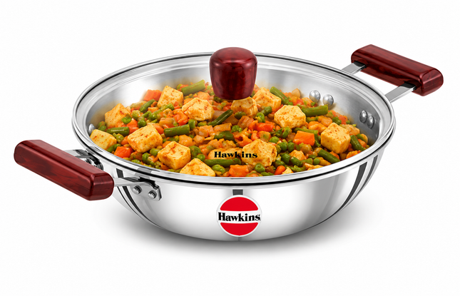 Hawkins Stainless Steel Triply Deep Fry Pan with Glass Lid 2.5L