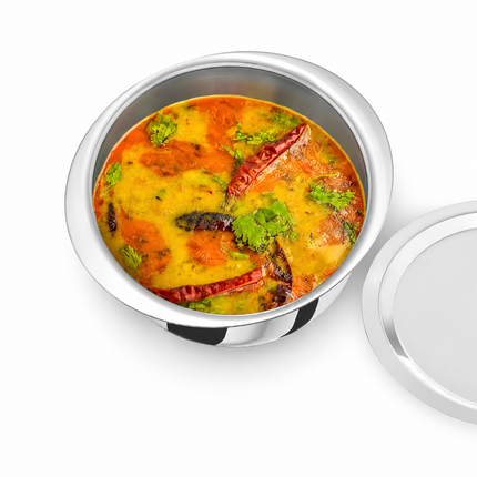 Hawkins SS Triply Metro Patila for dal curry rice and Indian cooking.
Hawkins 5L stainless steel patila with lid for family meals.