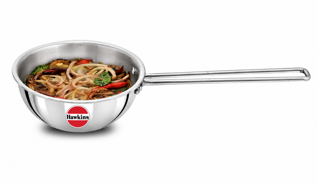 Hawkins stainless steel tadka pan for dal tempering and spices.
Hawkins cup tadka pan for ghee garlic curry leaves and Indian cooking.
