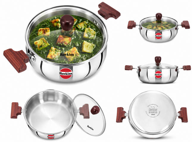 Hawkins TriPly stainless steel handi 30cm with glass lid