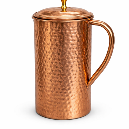 Pure Copper Water Jug 1.5L – Hammered Finish with Lid