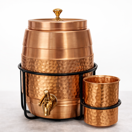 Premium Hammered Copper Water Dispenser Set with Tap & Stand – 99% Pure Copper