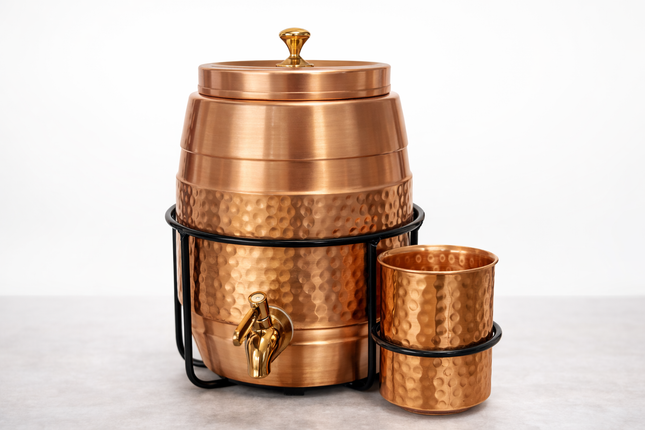 Premium Hammered Copper Water Dispenser Set with Tap & Stand – 99% Pure Copper