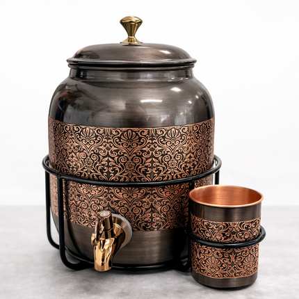 Vintage Royal Copper Water Dispenser Set 5L – 99% Pure Copper Antique Finish