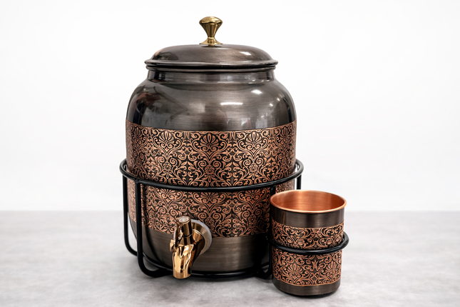 Vintage Royal Copper Water Dispenser Set 5L – 99% Pure Copper Antique Finish