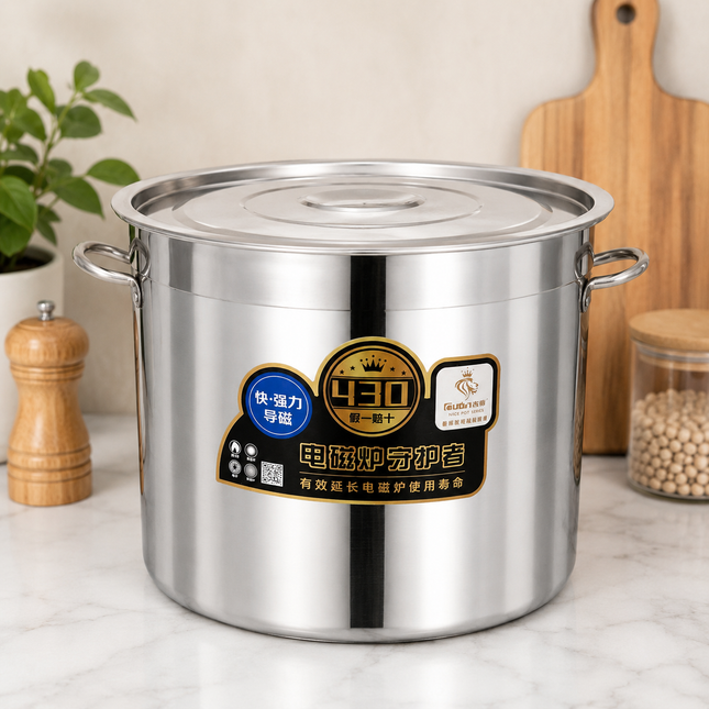 60L Stainless Steel Stock Pot with Lid | Heavy Duty Commercial Cooking Pot | 47 × 45cm