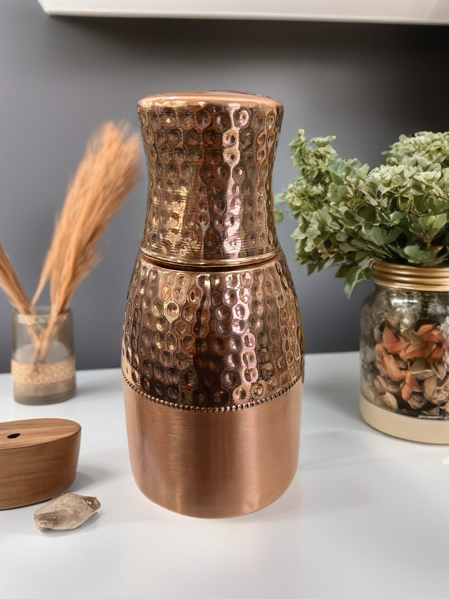 Hammered Copper Bedroom Jar with Cup Lid