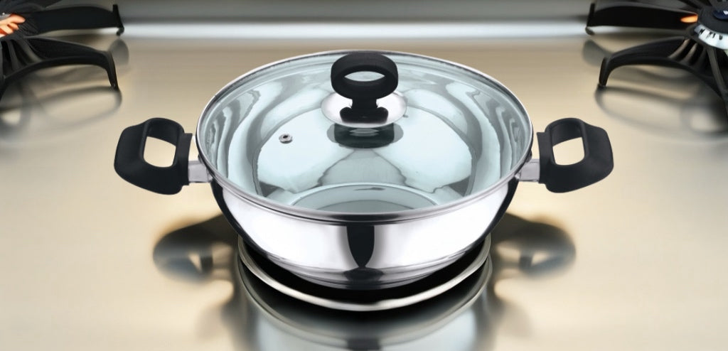 Vinod Deluxe Stainless Steel Kadahi 26cm with Glass Lid