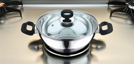 Vinod Deluxe Stainless Steel Kadahi 26cm with Glass Lid