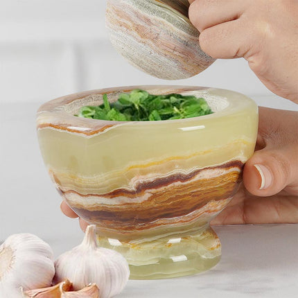 Pure marble mortar and pestle natural stone spice grinder in black green white and yellow onyx