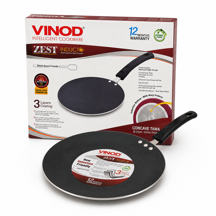 Vinod Zest Inducto Non-Stick Concave Tawa 25cm | Induction Friendly Roti & Dosa Tava