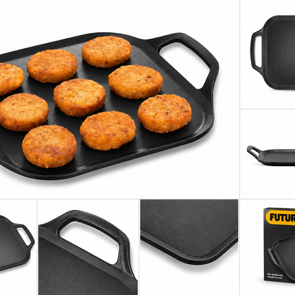 Futura cast iron square tava 26cm with side handles for roti paratha dosa cutlets and grilling