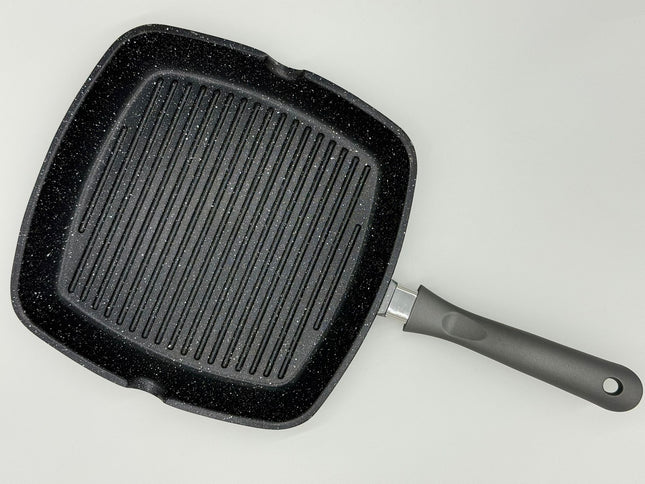 Chef and Cook marble non stick grill pan with glass lid 28cm top view
