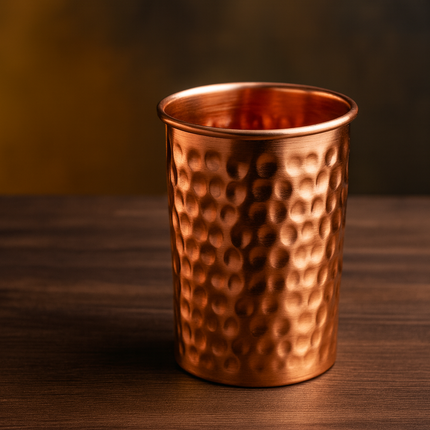Hammered pure copper drinking glass tumbler handcrafted design