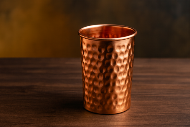 Hammered pure copper drinking glass tumbler handcrafted design