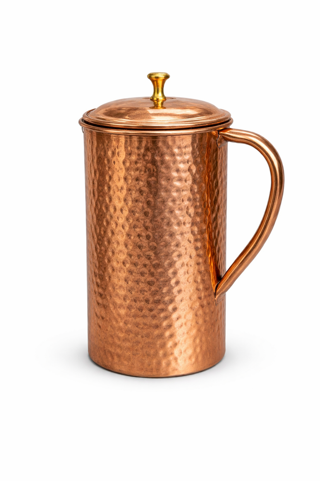 1.5L hammered pure copper jug with lid for storing and serving plain water