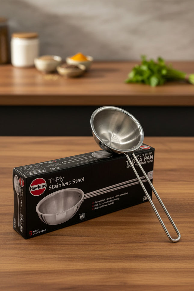 Stainless steel ladle and strainer set with packaging on a white background