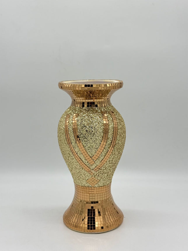 Luxury gold mosaic decorative table vase on white background