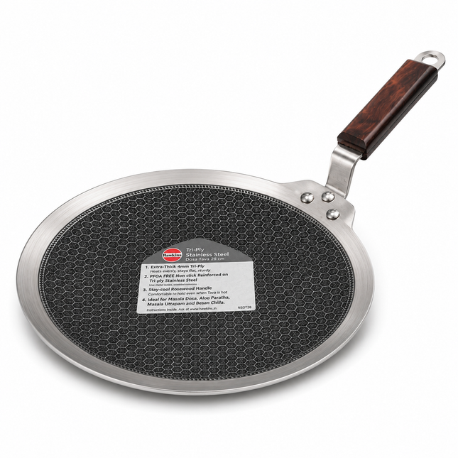 Hawkins Tri-Ply Stainless Steel Shielded Non Stick Dosa Tava Induction Compatible 26cm 28cm