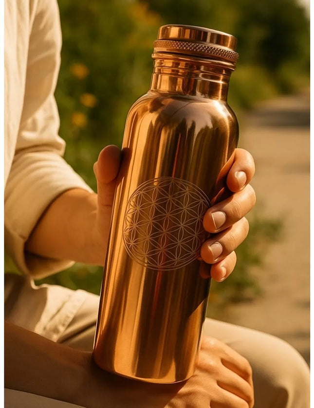 Pure Copper Single Chakra Glossy Water Bottle 900–950ml – Lab Tested Copper Bottle