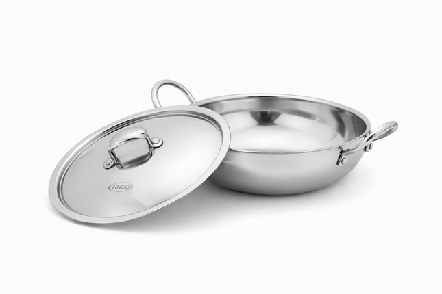 Vinod Triply Stainless Steel Kadahi with Lid (18–36cm) – Induction Ready